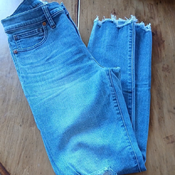 Madewell Blue Skinny Jeans with Raw Hem - Picture 6 of 9